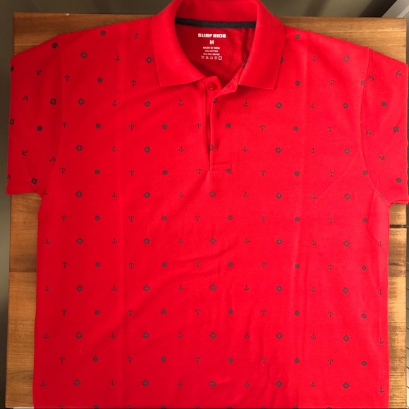 NWOT Surf Ride Red Polo Short Sleeve Shirt Anchor Printed - Picture 2 of 9